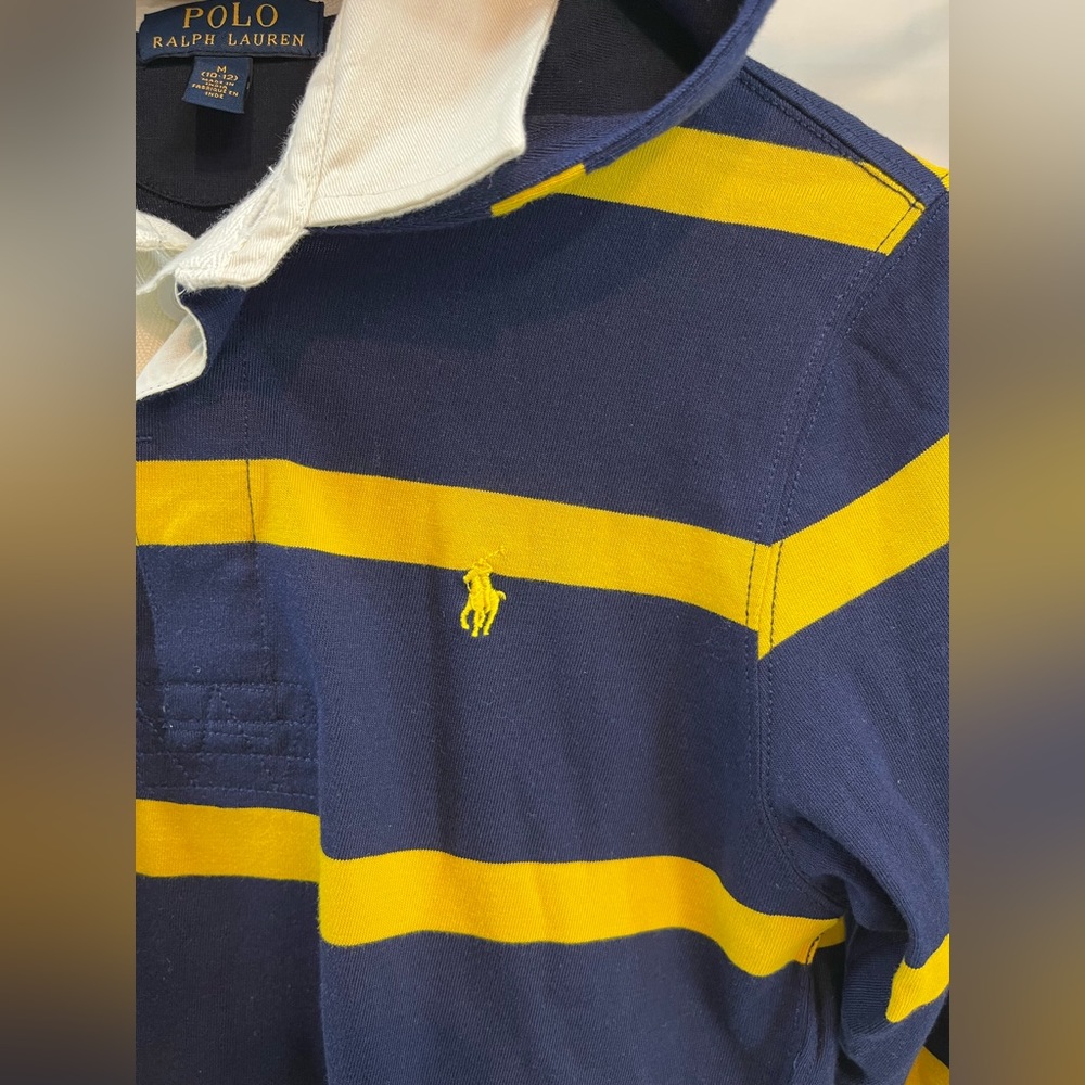 POLO Ralph Lauren Hooded Rugby Shirt; boys Med (10-12); 1/4 Button; White Collar - Picture 7 of 15